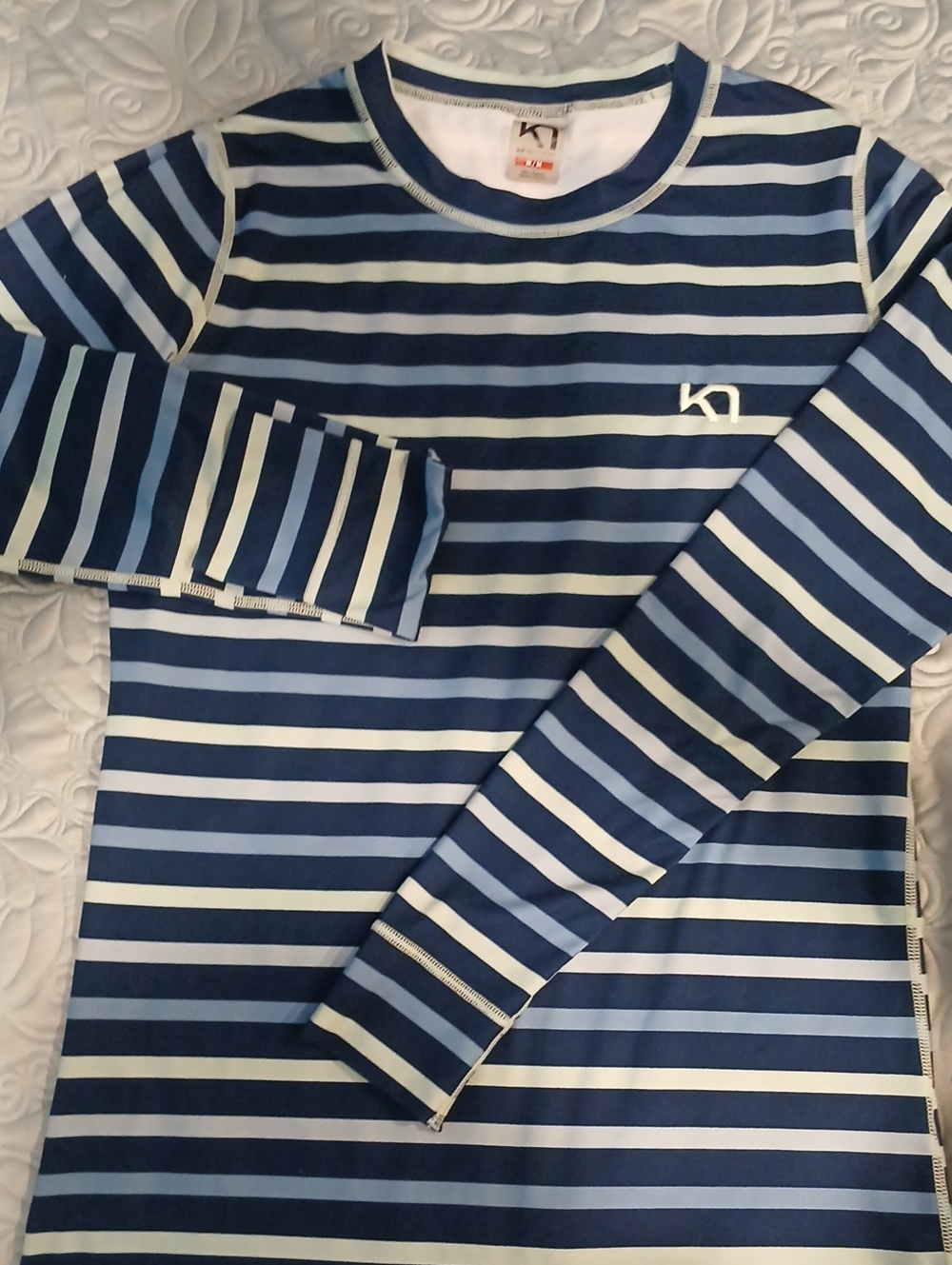 Kari Traa Blue Striped Long Sleeve Crew Neck Baselayer T, Women's Medium